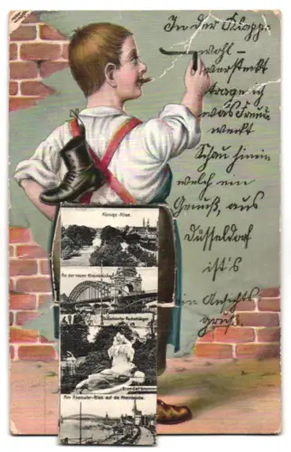 Leporello-AK Düsseldorf, Stahlhof, Kunstakademie und Partie in der Königs-Allee