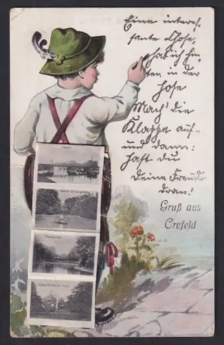 Leporello-AK Crefeld, Partie im Tiergarten, Kaiser Friedrich-Park und Hafen