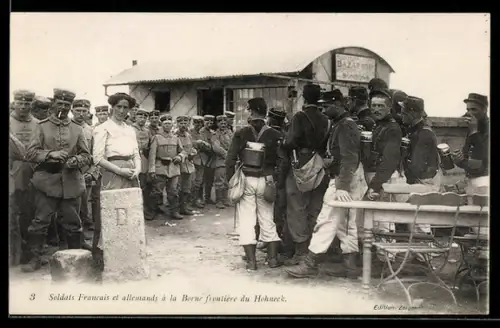 AK Borne, Frontière du Hohneck, Soldats Francais et allemands