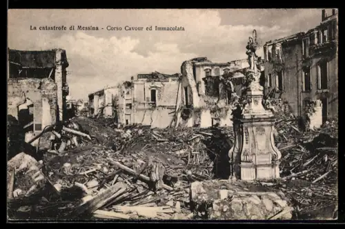 AK Messina, La catastrofe, Corso Cavour e Immacolata, Zerstörungen nach Erdbeben