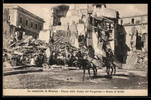 AK Messina, La catastrofe, Piazza delle anime del Purgatorio e Banco di Sicilia, Erdbeben