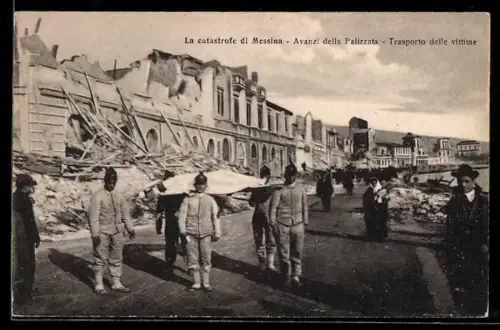 AK Messina, La catastrofe, Avanzi della Palazzata, Trasporto delle vittime, Erdbeben