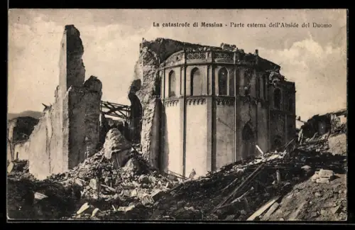 AK Messina, la catastrofe, Parte esterna dell`abside del Duomo, Erdbeben