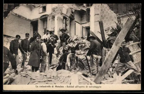 AK Messina, Zerstörungen nach einem Erdbeben, Soldati all`opera di salvataggio