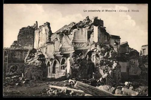 AK Messina, La catastrofe, Chiesa S. Nicolò, Erdbeben