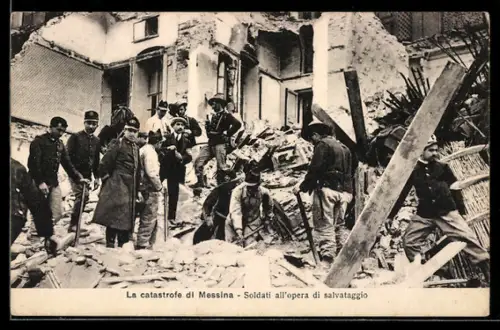 AK Messina, Zerstörungen nach einem Erdbeben, Soldati all`opera di salvataggio