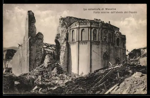 AK Messina, la catastrofe, Parte esterna dell`abside del Duomo, Erdbeben