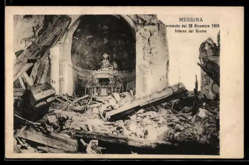 AK Messina, Terremoto del 28 Dicembre 1908, Interno del Duomo, Erdbeben