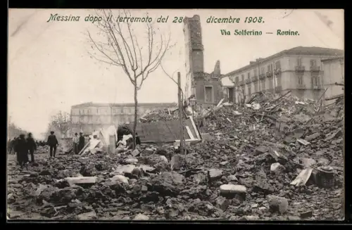 AK Messina, Via Solferino Rovine, nach dem Erdbeben 1908