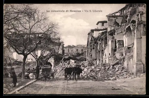 AK Messina, Via S. Liberale nach Erdbeben