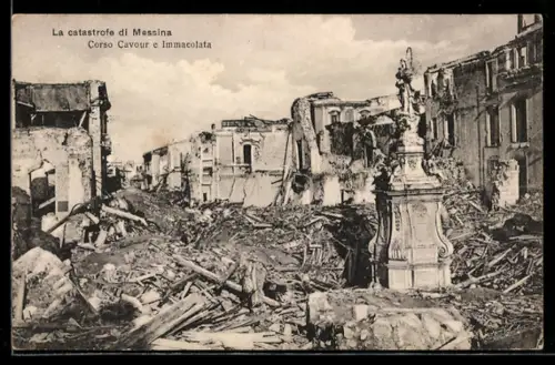 AK Messina, La catastrofe, Corso Cavour e Immacolata, Zerstörungen nach Erdbeben