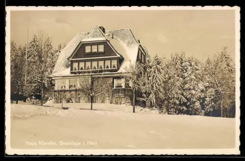 AK Braunlage i. Harz, Hotel Haus Klavehn im Winter
