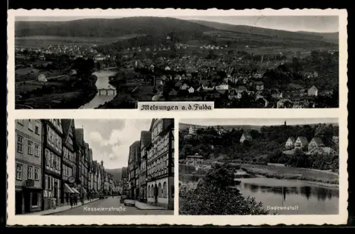 AK Melsungen a. d. Fulda, Gesamtansicht, Kasselerstrasse, Badeanstalt