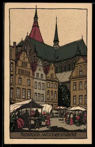 Lithographie Rostock, Wochenmarkt
