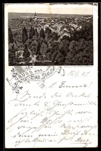 Lithographie Bad Sulza, Stadtansicht mit Kirche und Park