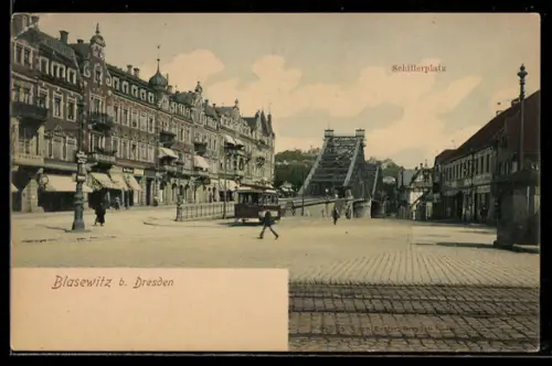 AK Blasewitz b. Dresden, Schillerplatz, Strassenbahn, Brücke