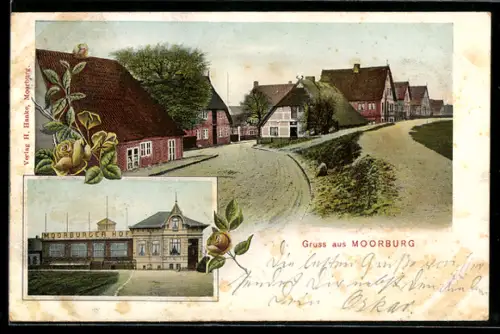 AK Hamburg-Moorburg, Hotel Moorburger Hof, Strassenpartie