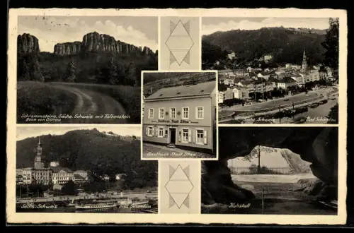 AK Bad Schandau, Gasthaus Stadt Zittau, Schrammsteine, Kuhstall