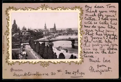 AK Dresden, Brühlsche Terrassen im Passepartout