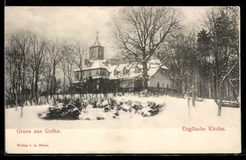 AK Gotha, Englische Kirche im Winter