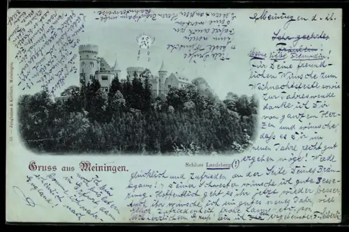 Mondschein-AK Meiningen, Schloss Landsberg