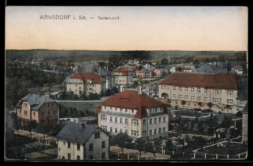AK Arnsdorf i. Sa., Teilansicht aus der Vogelschau, mit Anlagen