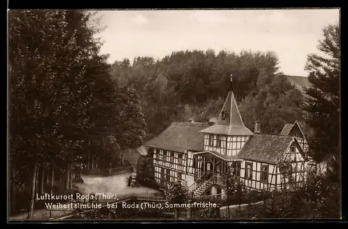 AK Roda /Thür., Sommerfrische Weihertalmühle aus der Vogelschau