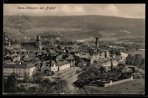 AK Hann.-Münden, Ortsansicht mit Fulda aus der Vogelschau