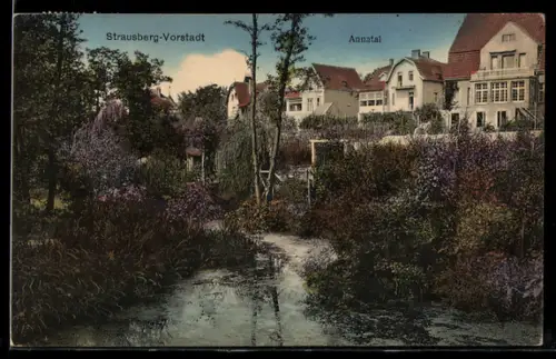 AK Strausberg-Vorstadt, Annatal, Bach mit Villen