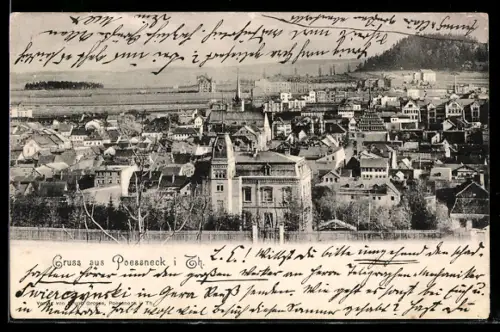 AK Pössneck i. T., Panoramaansicht der Stadt