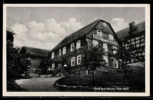 AK Meura /Thür. Wald, Ortsansicht mit Gasthaus Otto Heinz