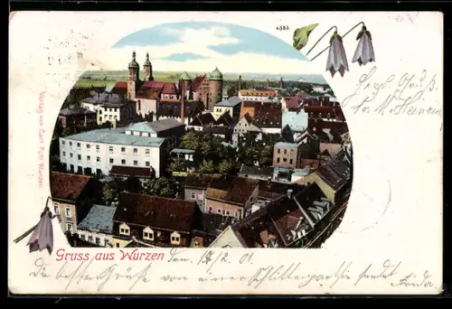 AK Wurzen, Ortsansicht mit Kirche und Stadtturm