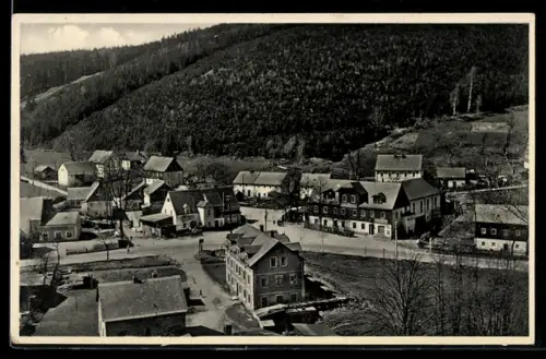 AK Niederpöbel b. Schmiedeberg, Teilansicht mit Gasthof Hauk
