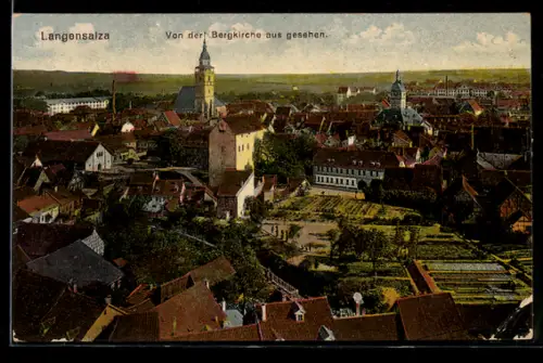 AK Langensalza, Blick von der Bergkirche auf Stadt und Kirche