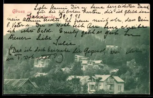 AK Friedrichroda, Ortsansicht mit Villen und bewaldeten Hügeln