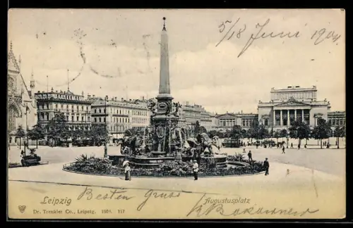 AK Leipzig, Augustusplatz mit Brunnen und Opernhaus