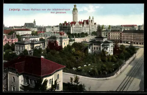 AK Leipzig, Neues Rathaus von der Wächterstrasse aus gesehen