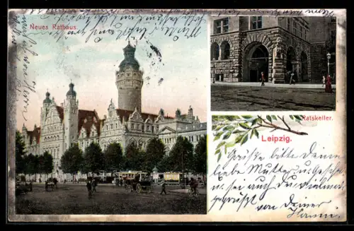 AK Leipzig, Neues Rathaus, Eingang Gasthaus Ratskeller