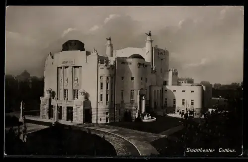 AK Cottbus, Stadttheater aus der Vogelschau