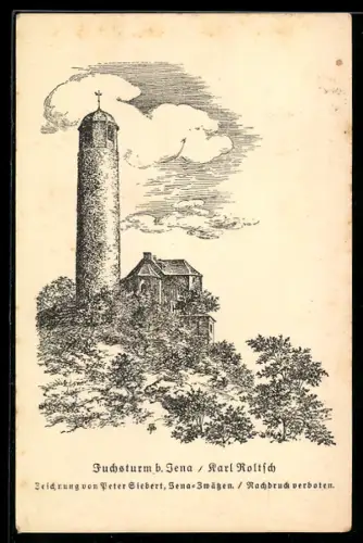 Künstler-AK Jena, Blick auf den Fuchsturm