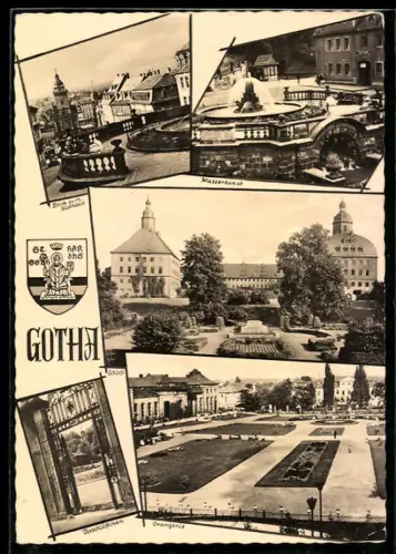 AK Gotha, Schloss, Blick zum Rathaus, Wasserkunst, Teeschlösschen, Orangerie