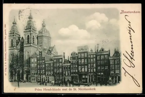 AK Amsterdam, Prins Hendrikkade met de St. Nicolaaskerk