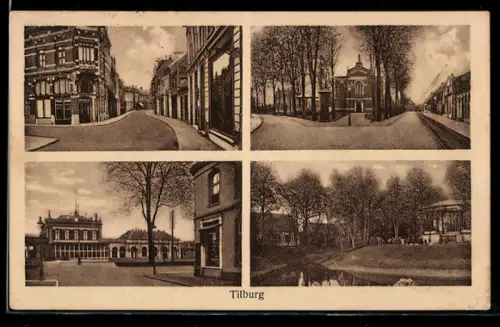 AK Tilburg, Vier Ansichten, Strassen und Parkansichten