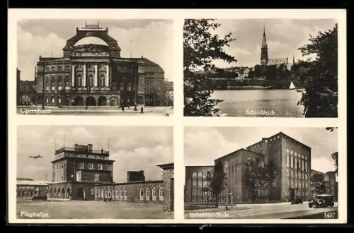 AK Chemnitz, Opernhaus, Schlossteich, Flughafen, Industrieschule