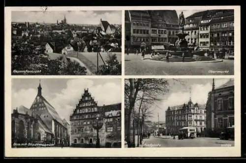 AK Freiberg i. Sa., Gesamtansicht, Obermarkt, Dom mit Stadtmuseum, Postplatz