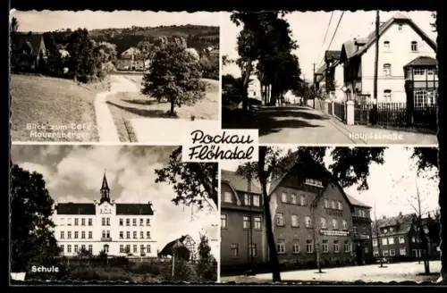 AK Pockau /Flöhatal, Blick zum Café Mauersberger, Hauptstrasse, Schule
