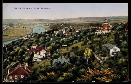 AK Loschwitz, Blick auf Dresden