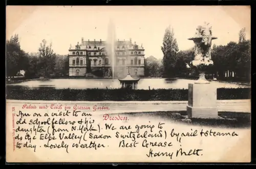 AK Dresden, Palais und Teich im Grossen Garten