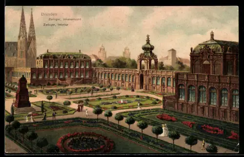 Künstler-AK Dresden, Zwinger, Innenansicht