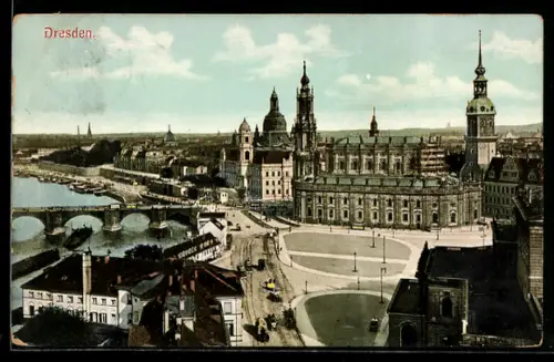 AK Dresden, Schloss, Hofkirche, Augustusbrücke
